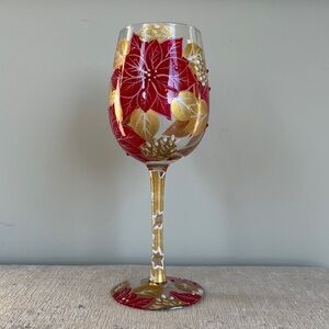 Lolita hand painted  “Poinsettia” decorative wine glass